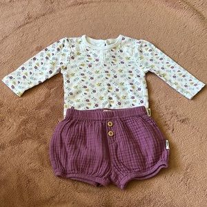 0-3M Rabbit + Bear Purple Floral Outfit